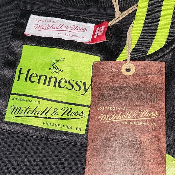 Mitchell & Ness Hennessy Black Varsity Jacket with Neon Green Accents - Picture 4 of 7